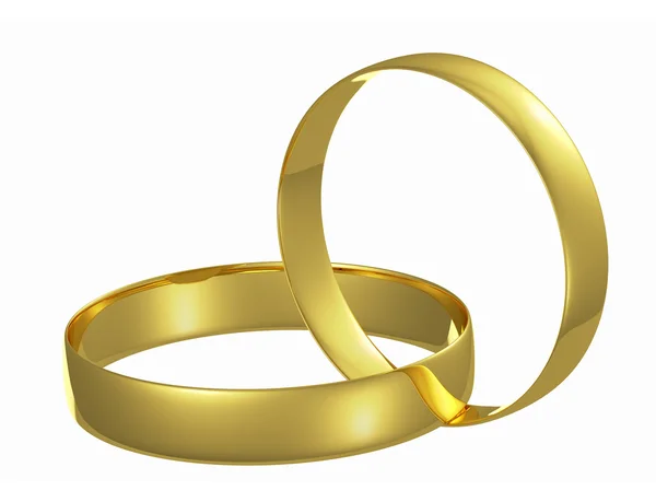 Two chained golden wedding rings — Stock Photo, Image
