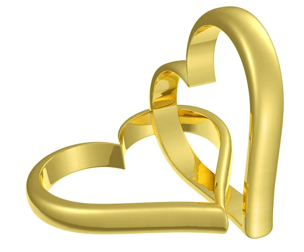 Couple of chained golden hearts — Stock Photo, Image