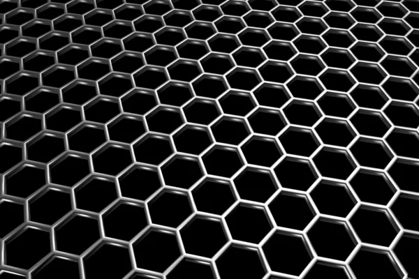 Steel grid with hexagonal holes in diagonal perspective view — Stock Photo, Image