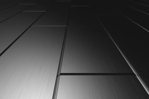 Metallico in parquet pavimenti vista prospettica nel buio — Foto Stock