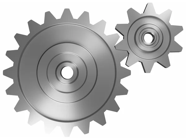 Two interlocking cogwheels on front view — Stock Photo, Image