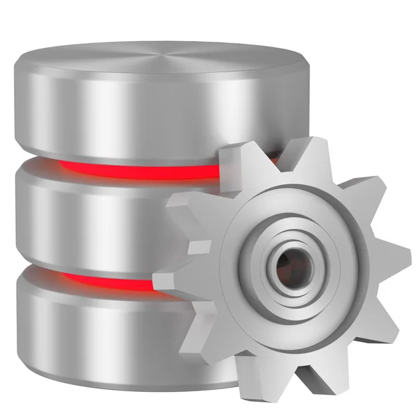 Database icon with red elements and cogwheel — Stock Photo, Image