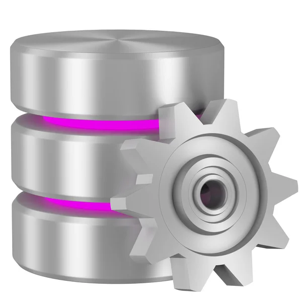 Database icon with magenta elements and cogwheel — Stock Photo, Image