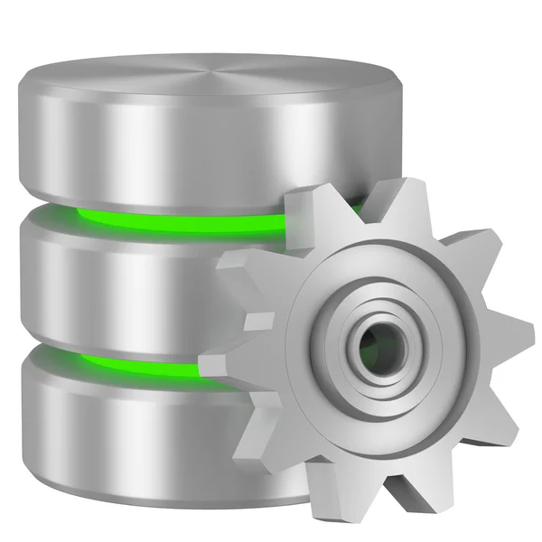 Database icon with green elements and cogwheel — Stock Photo, Image