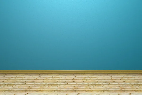 Mavi duvar ve ahşap yerde boş oda — Stok fotoğraf