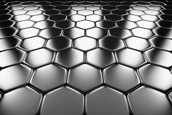 Belägga med metall ytbehandlar av stål hexagoner perspektivvy — Stockfoto