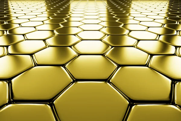Gyllene hexagoner golv perspektivvy — Stockfoto