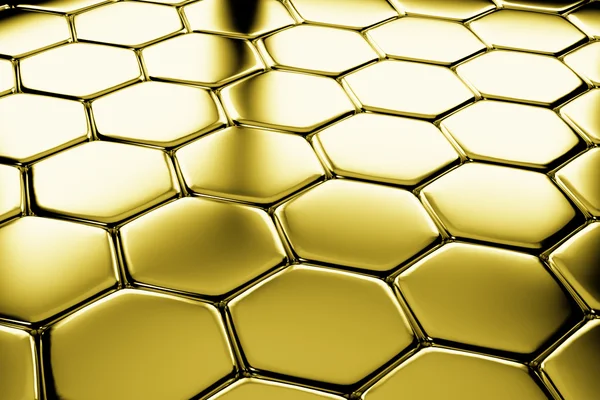 Golden hexagons flooring diagonal view — Stock Photo, Image