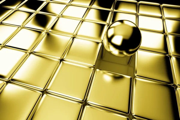 Olika guld bollen sticka ut i mängden av kuber — Stockfoto