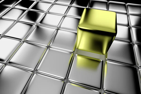 Different gold cube standing out in crowd — Stock Photo, Image