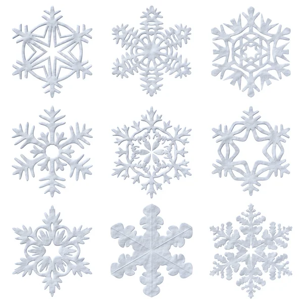 Blaue schneebedeckten dekorativen Schneeflocken set — Stockfoto
