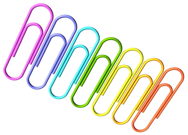 Gekleurde paperclips diagonale rij — Stockfoto