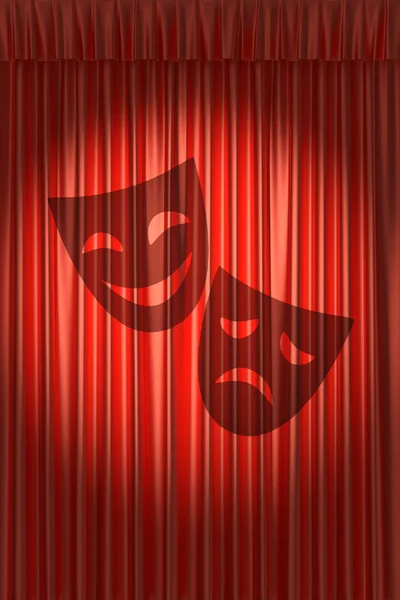 Красный театр занавес с тенью двух масок — стоковое фото