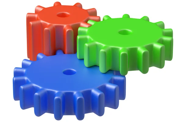 Drei Plastikspielzeug Zahnräder Bau — Stockfoto