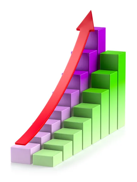 Crecimiento colorido gráfico de barras con la flecha en dos filas — Foto de Stock