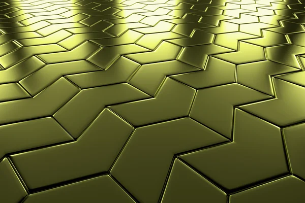 Golden arrow blocks flooring diagonal perspective view - Stock-foto