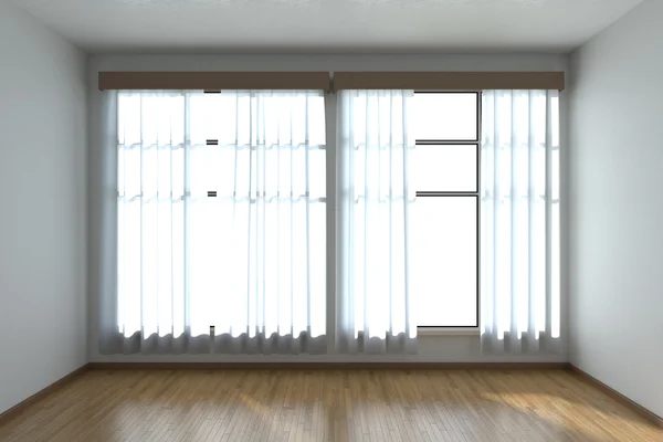 Quarto vazio, com vista frontal do chão e a janela do parquet — Fotografia de Stock