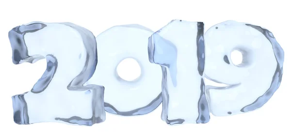 New Year Text 2019 Written Numbers Made Clear Blue Ice — Stock Photo, Image