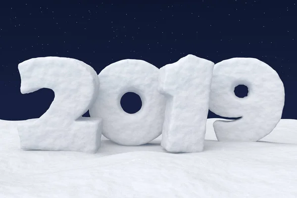 Neujahr 2019 Zeichentext Geschrieben Mit Zahlen Aus Schnee Auf Schneebedecktem — Stockfoto
