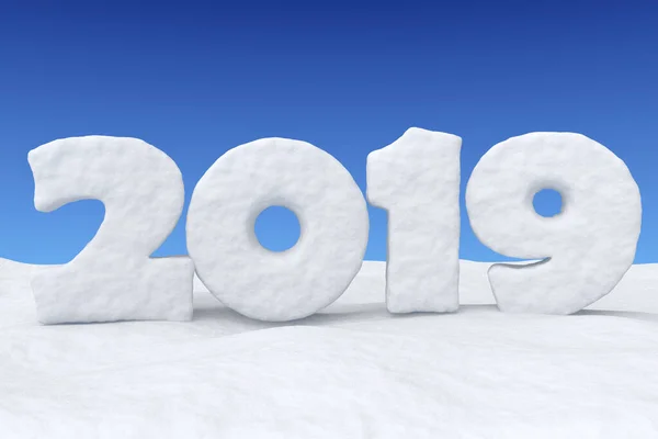 2019 Neujahrsschild Text Geschrieben Mit Zahlen Aus Schnee Auf Schnee — Stockfoto