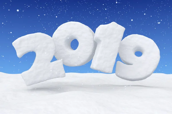 2019 Nieuwjaarstekst Geschreven Met Nummers Gemaakt Van Sneeuw Sneeuwoppervlak Besneeuwd — Stockfoto