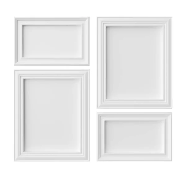 白色空白相框 用于与阴影隔离的白色相框 白色无色相框模板集 相框模型三维插图 — 图库照片
