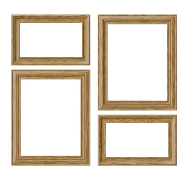 木制空白框 用于在白色背景上隔离的图片或照片 装饰性木制图片框模板集 艺术框模型三维插图 — 图库照片