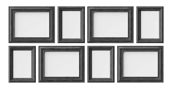 Zwart Houten Blanco Frames Voor Foto Foto Geïsoleerd Wit Met — Stockfoto