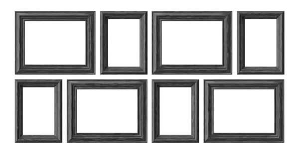 Zwarte Houten Blanco Frames Voor Foto Foto Geïsoleerd Witte Achtergrond — Stockfoto