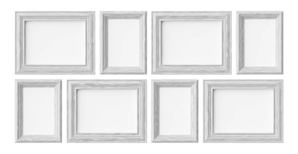 Witte Houten Blanco Frames Voor Foto Foto Geïsoleerd Wit Met — Stockfoto