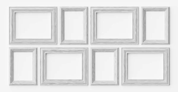 Białe Drewniane Ramki Zdjęć Lub Zdjęć Białej Ścianie Cieniami Dekoracyjne — Zdjęcie stockowe