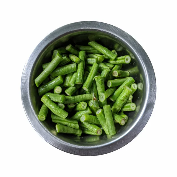 Kacang Panjang Yardlong Bean Chunks String Beans Metal Container Isolated — Stock Photo, Image