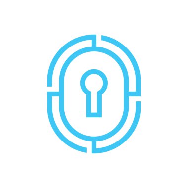 İşletme şirketi için soyut anahtar deliği, anahtar deliği simgesi, satır sanatı tarzında güvenlik sembolü