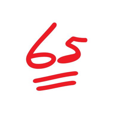 65 puan illüstrasyon, 65 puan, beyaz arkaplanda izole edilmiş kırmızı renk.