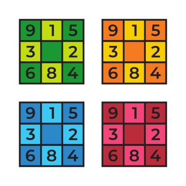 Sudoku oyun simgesi seti, düz tasarım illüstrasyon