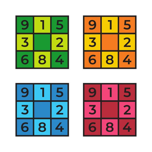 Sudoku Oyun Simgesi Seti Düz Tasarım Illüstrasyon — Stok Vektör