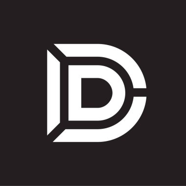 Logo D monogram harfi, siyah arkaplanda beyaz renk