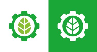 Gear leaf logo icon design, eco industry logo concept, organic factory symbol