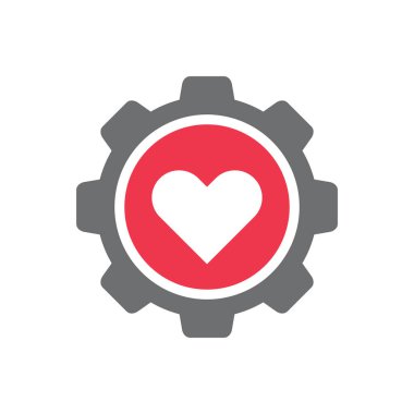 Dişli aşk logosu tasarım şablonu elementler, kalp ve çark sembolü