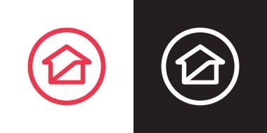 Ev özelliği simgesi tasarımı, basit ev logosu çizgisi sanat tarzı, daire şekli illsutrasyonu