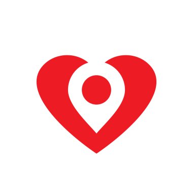 Harita iğnesi ve kalp logosu tasarımı, vektör illüstrasyonu