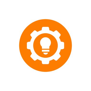 Dişli ampul logosu tasarım şablon elementleri, lamba ve çark simgesi, vektör illüstrasyonu