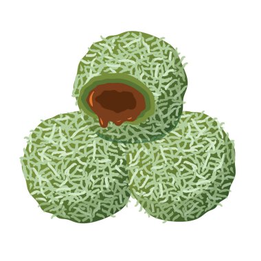 Kelepon veya klepon illüstrasyonu, Endonezya 'dan geleneksel aperatif, beyaz arka planda izole edilmiş