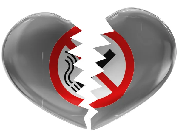 No smoking sign drawn at 3d broken heart — Stock Photo, Image