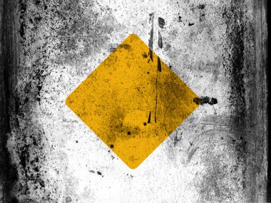 Her tarafı pis pis lekeler ile boyanmış tahta uyarı yol işareti