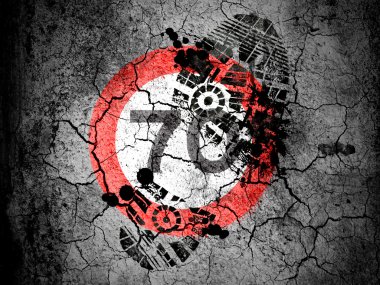 hız sınırı işareti vignette kirli yağ ayak izi ile kırık zemin üzerine boyanmış