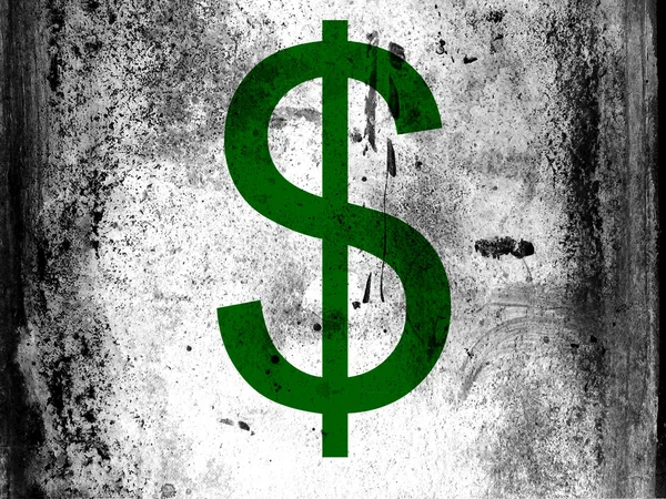 Dollar sign painted on board with grungy dirty stains all over it — Stock Photo, Image