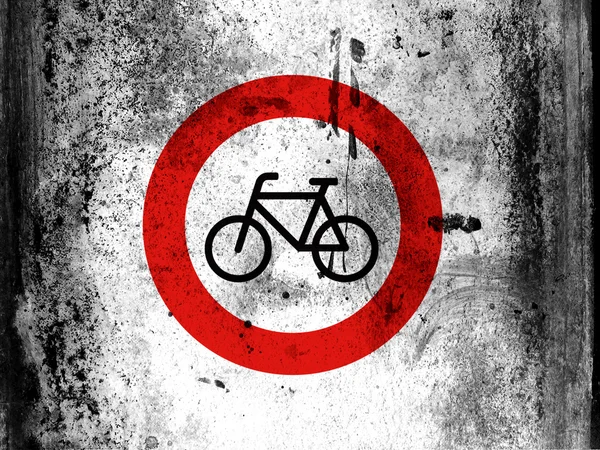 No Cycling road sign painted on board with grungy dirty stains all over it — Stock Photo, Image