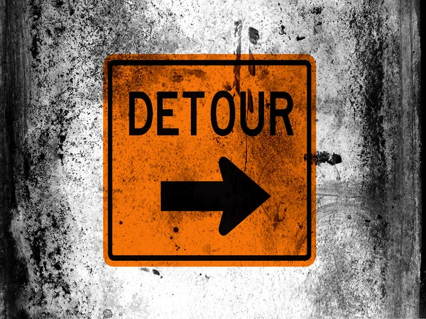 Detour road sign painted on board with grungy dirty stains all over it — Stock Photo, Image