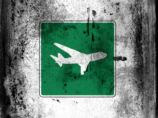 Plane road sign painted on board with grungy dirty stains all over it — Stock Photo, Image